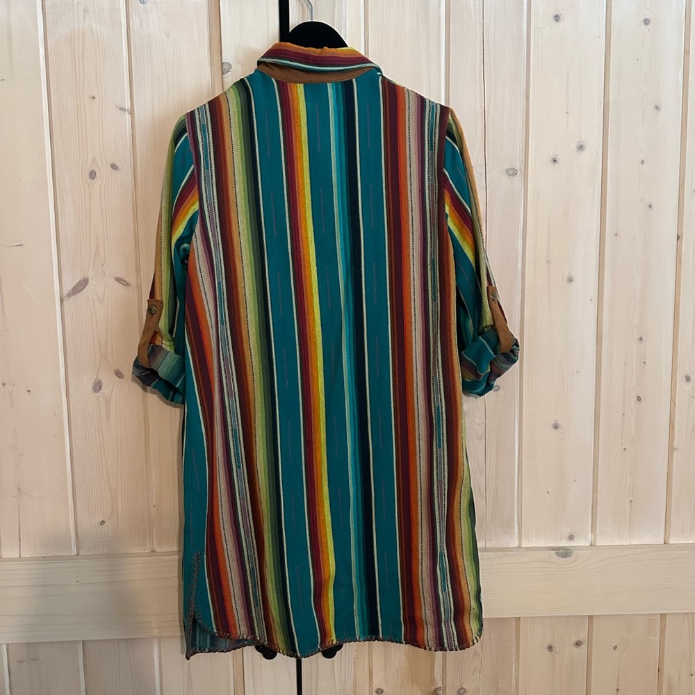 NWOT Silverado Apparel serapeTeal and Brown Striped Shirtdress - Picture 2 of 4